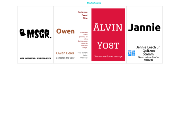 šablona jmenovky na šířku pro Vložky do jmenovek Very 74550, 74651, 74652 Compatible Template