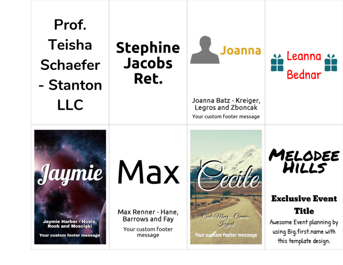 šablona jmenovky na šířku pro PC Nametag klasická papírová vložka do jmenovky 4" × 2,5" N8MPWB Compatible Template
