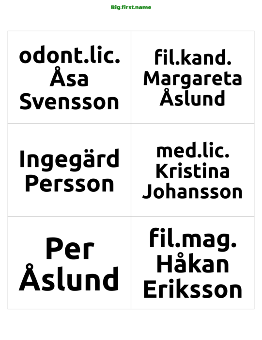 namnbricksdesign Fullständigt namn Svart