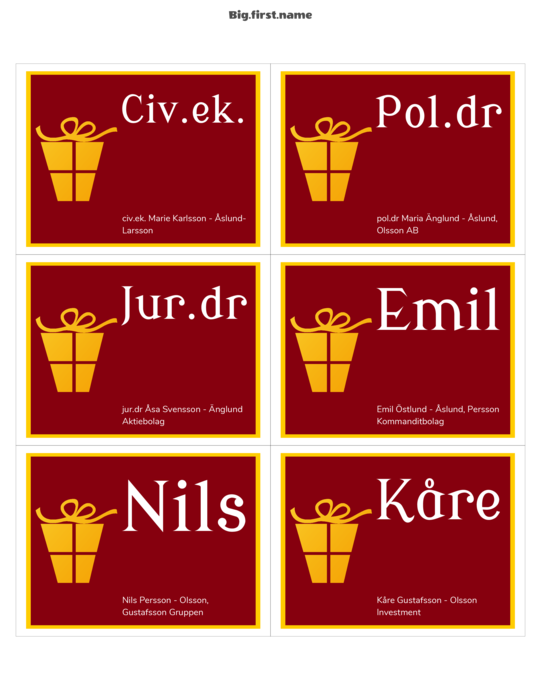 namnbricksdesign Jul-namnbricka Deluxe