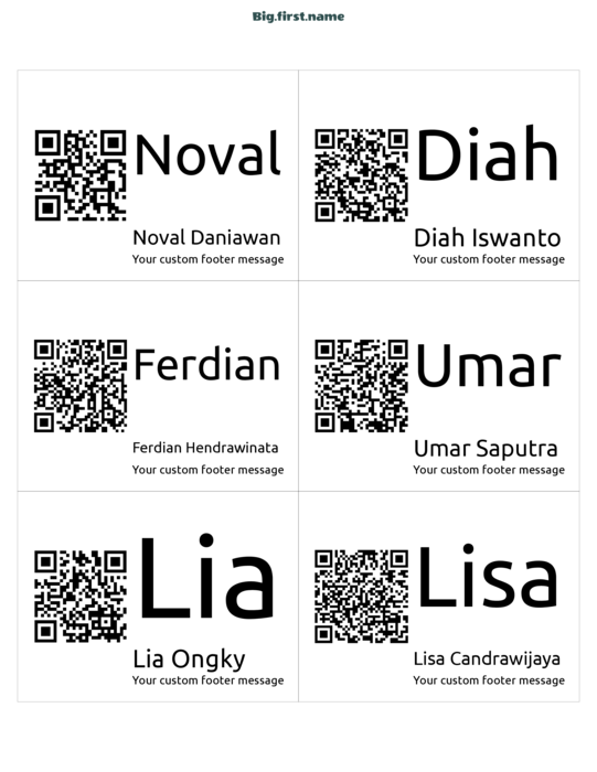 desain name badge nametag QR Code Besar