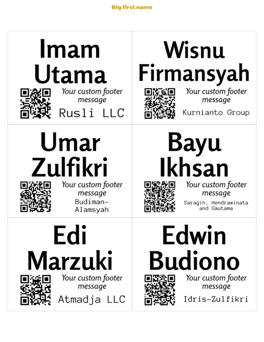 desain name badge nametag QR Code Kecil