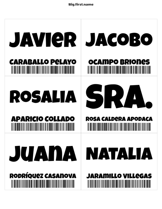 diseño de credencial de nombre Placa con Código de Barras Code 128