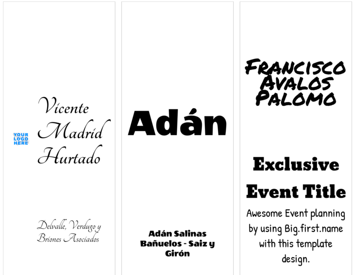 plantilla horizontal de gafete con nombre para LETTER Carpa de Pie Doble Pliegue Compatible Template