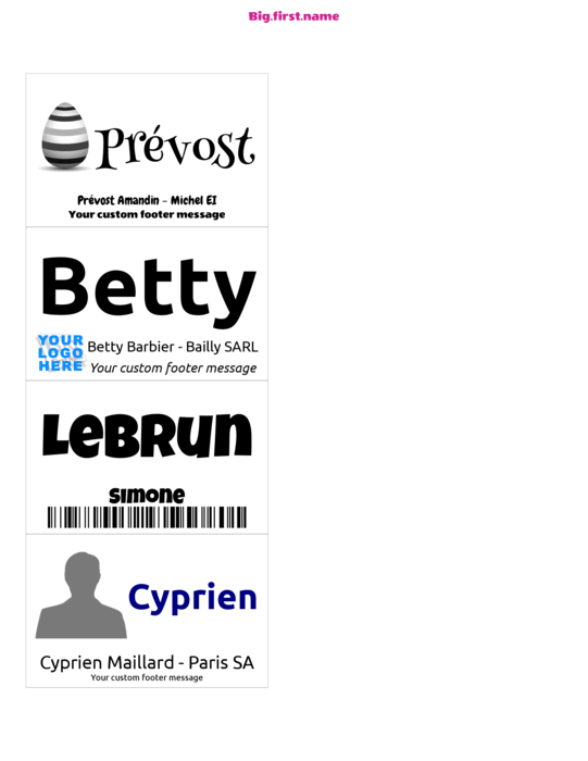 modèle de badge nominatif pour Inserts de badges nominatifs Very 74550, 74651, 74652 Compatible Template