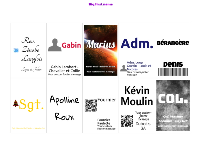 modèle de badge nominatif format paysage pour Inserts de badges nominatifs Very 74552 Compatible Template