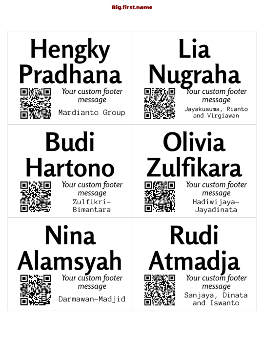 desain nametag name badge QR Code Kecil