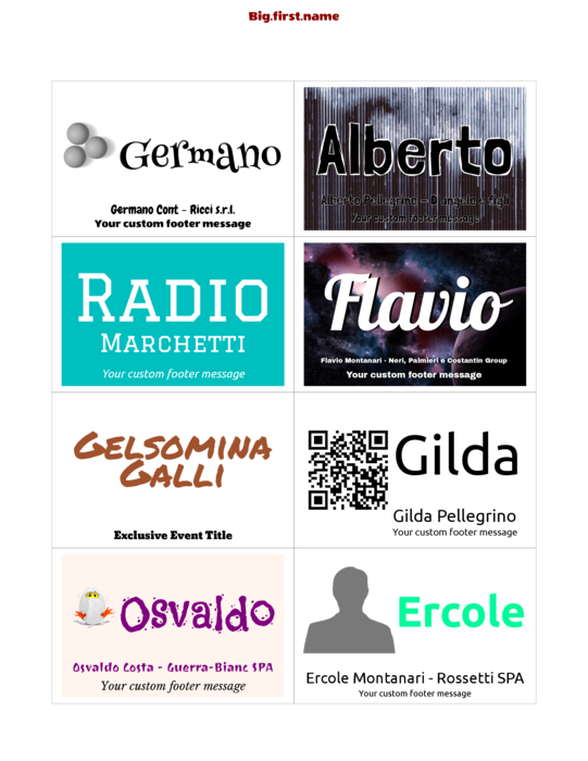 modello di badge nominativo per Very 5383, 5390, 74461, 74549, 74556  e pc, nametag N8SWB Compatible Template