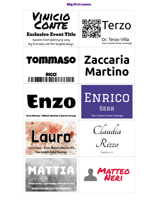 modello di badge nominativo per Inserti per badge nominativi Very 74552 Compatible Template