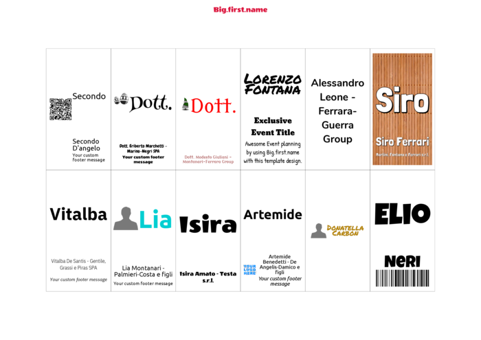 modello di badge nominativo orizzontale per Inserti per Badge Nominativi Sigel ZB212 Compatible Template