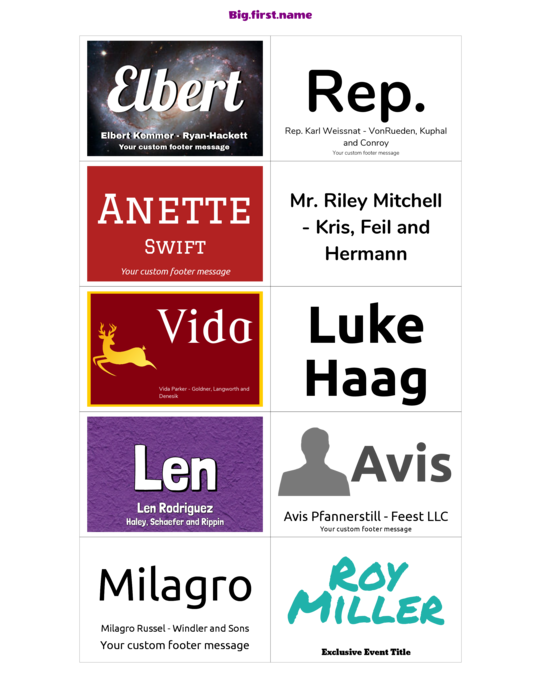 navneskilt-mal for Very 74552 navnelappinnlegg Compatible Template