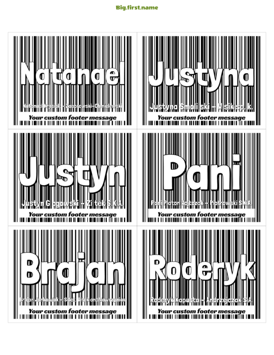 wzór identyfikatora Z Kodem Kreskowym
