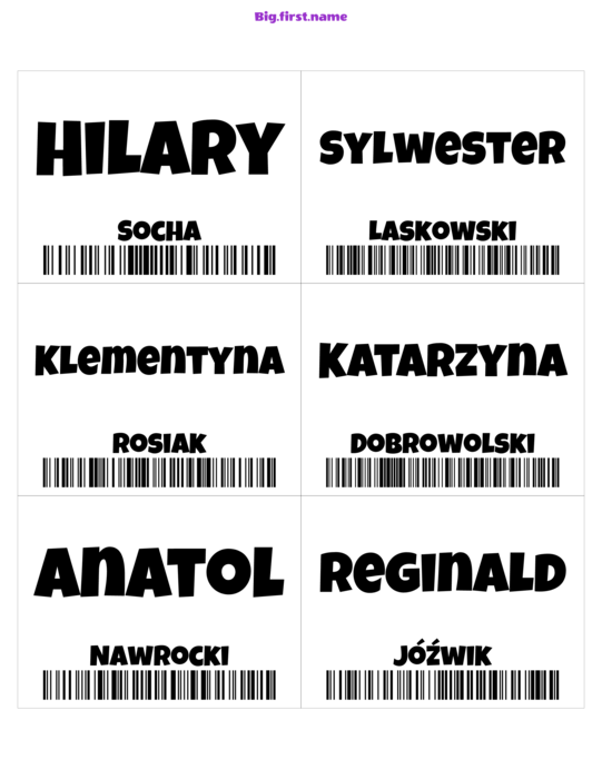 wzór identyfikatora Identyfikator z Kodem Kreskowym Code 128