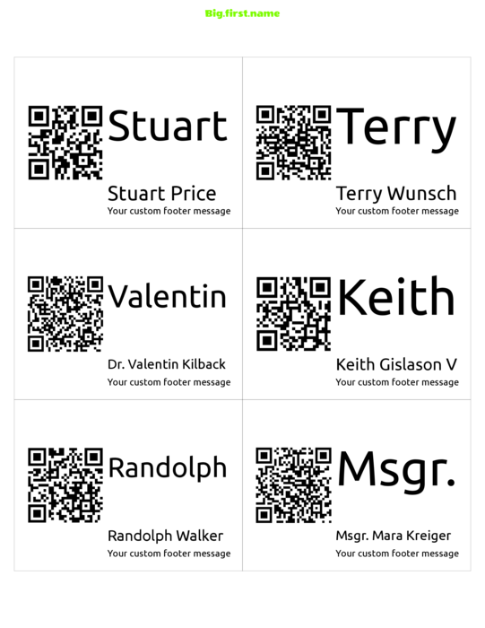 design de crachá com nome Código QR Grande