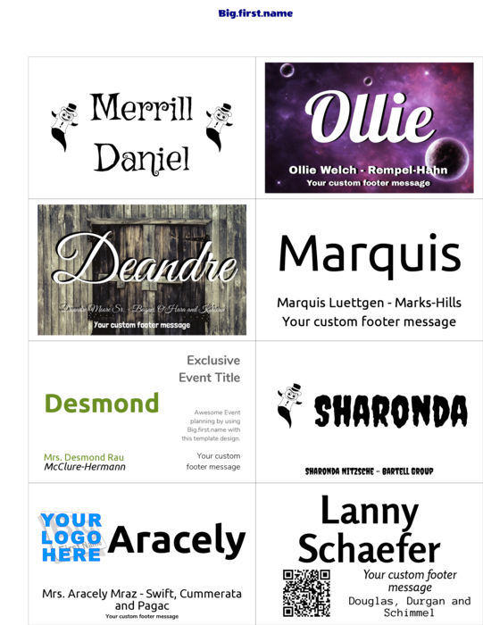 modelo de crachá com nome para PC Nametag Insert de Papel Clássico para Crachás 4" x 2,5" N8MPWB Compatible Template