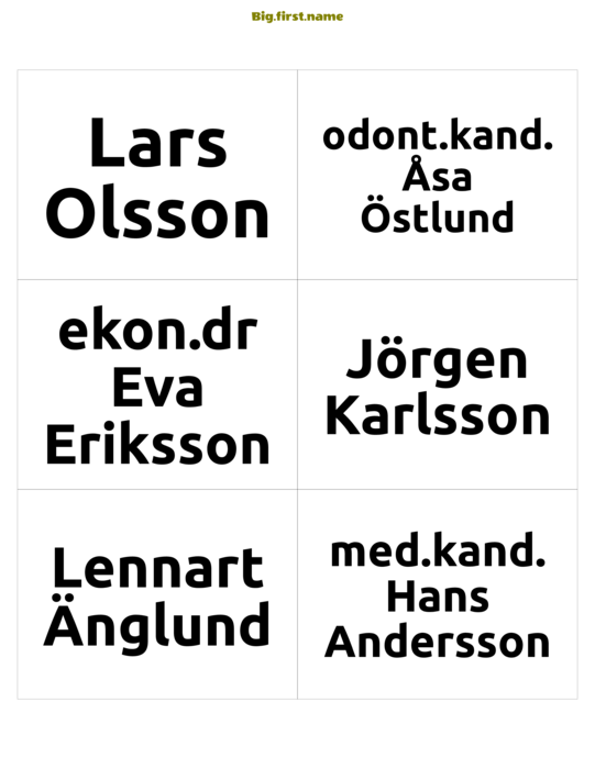 namnbricksdesign Fullständigt namn Svart