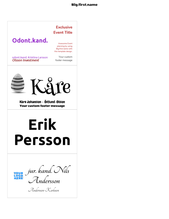 namnbricksmall för Very 74550, 74651, 74652 Namnbricksinlägg Compatible Template