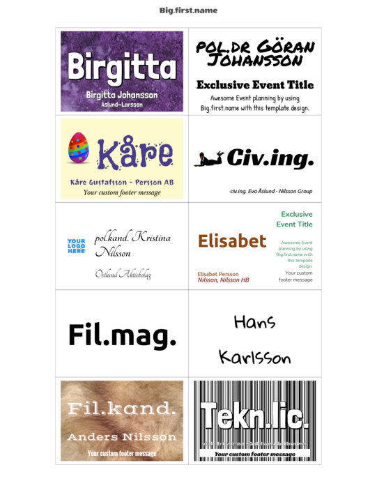 namnbricksmall för Very 74558 Namnbricksinlägg Compatible Template