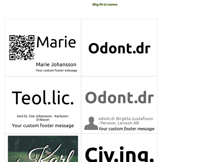 namnbricksmall i liggande format för liknande Avery 5384, Avery 5392, Avery 74459, Avery 74536, Avery 74540, Avery 74541 stående brickor Compatible Template