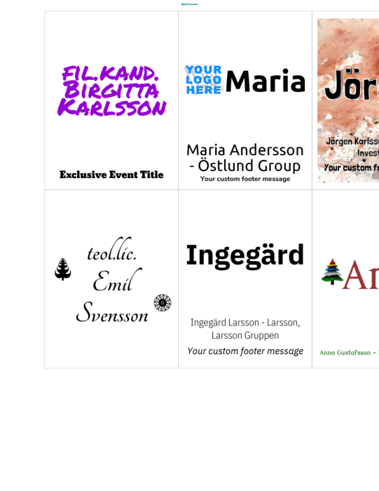 namnbricksmall för liknande Avery 5384, Avery 5392, Avery 74459, Avery 74536, Avery 74540, Avery 74541 stående brickor Compatible Template