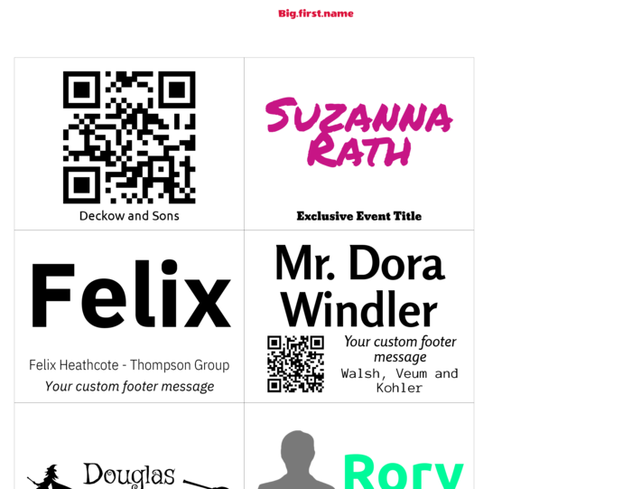 nametag name badge landscape template for Similar to Avery 5384, Avery 5392, Avery 74459, Avery 74536, Avery 74540, Avery 74541 portrait badges Compatible Template